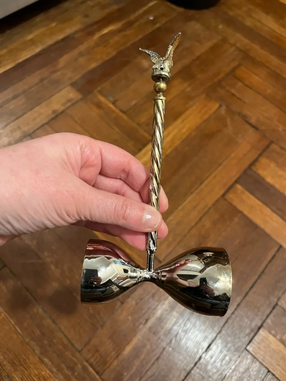 Vintage Silver Plated Handled Double Jigger Twisted Stem Crested Eagle Finial